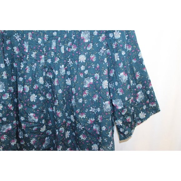 J Jill Womens Multicolor Floral Cotton 3/4 Sleeve Pintuck Blouse M - Picture 3 of 6